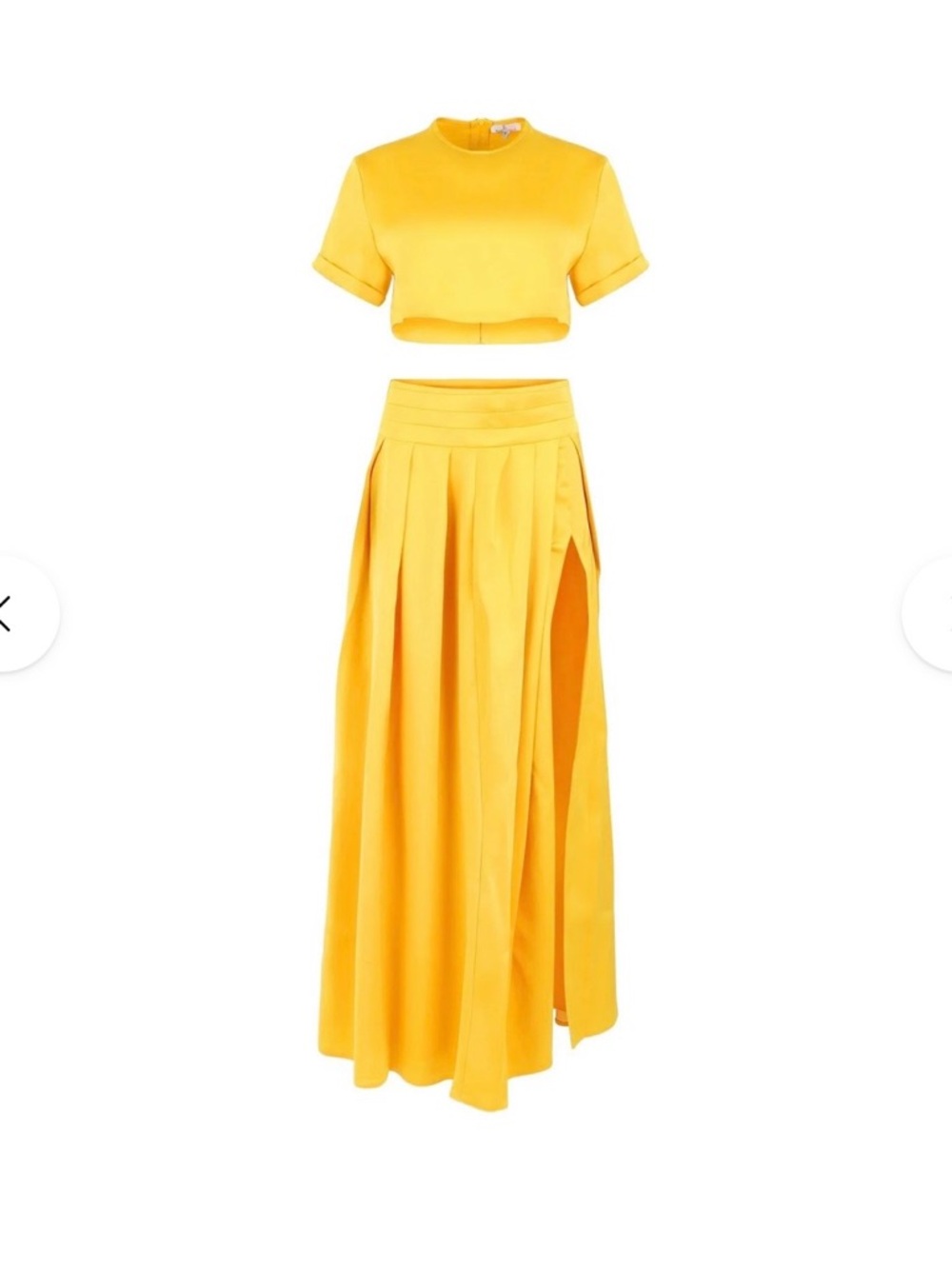 Ellae Lisque Yellow Pleated Dinner in St. Tropez Maxi Skirt Set with Crop Top